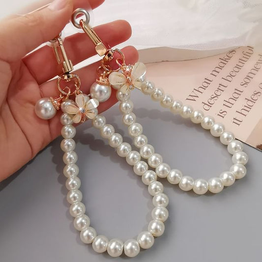 Faux Pearl Phone Strap with Lanyard Pad