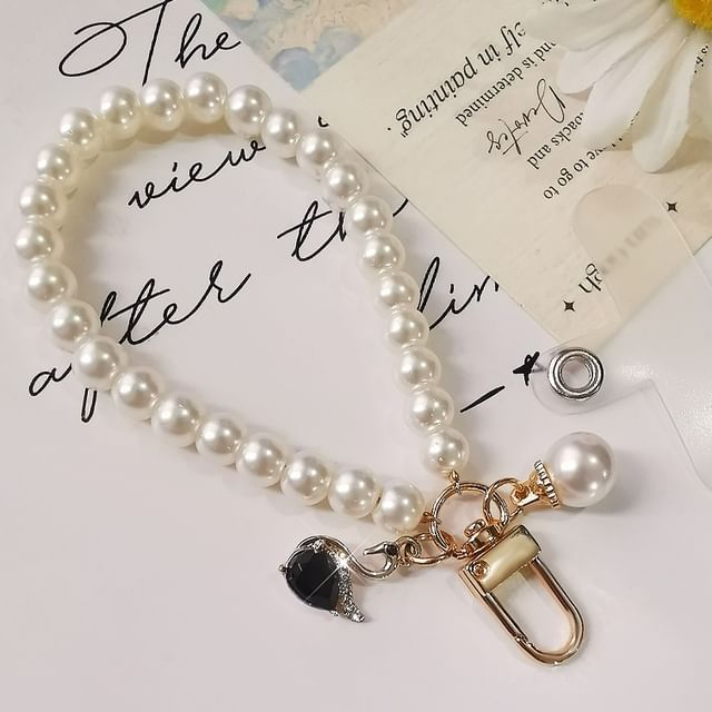 Faux Pearl Phone Strap with Lanyard Pad