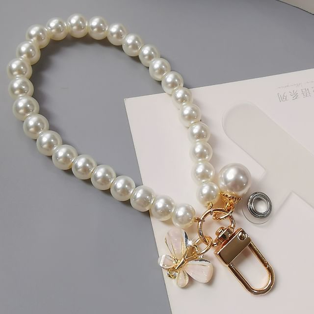 Faux Pearl Phone Strap with Lanyard Pad