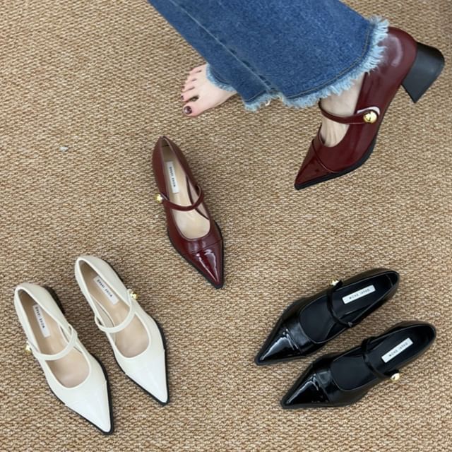 Pointed Toe Chunky Heel Mary Jane Shoes
