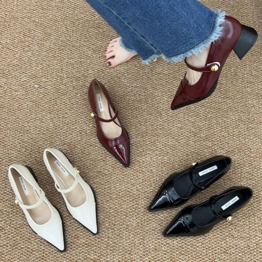 Pointed Toe Chunky Heel Mary Jane Shoes