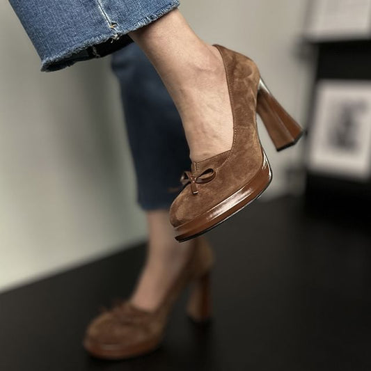 Bow Chunky Heel Pumps