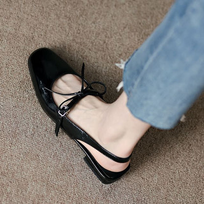 Bow Chunky Heel Slingback Sandals