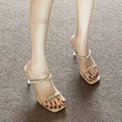 Rhinestone High Heel Slide Sandals