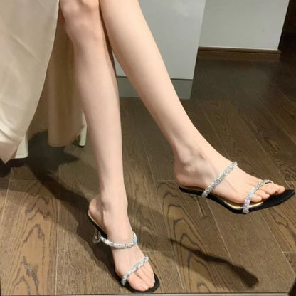 Rhinestone High Heel Slide Sandals