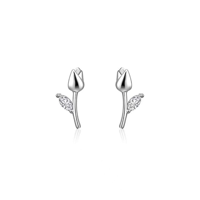 Floral Rhinestone Sterling Silver Ear Stud