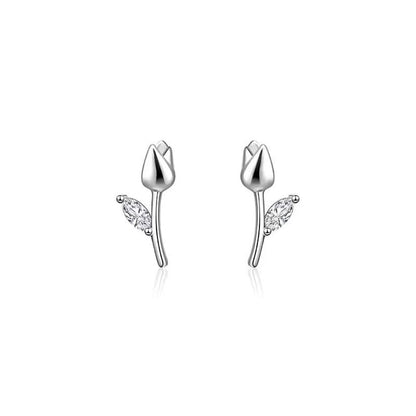 Floral Rhinestone Sterling Silver Ear Stud