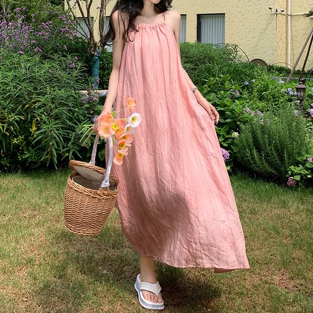 Spaghetti Strap Plain Maxi A-Line Dress