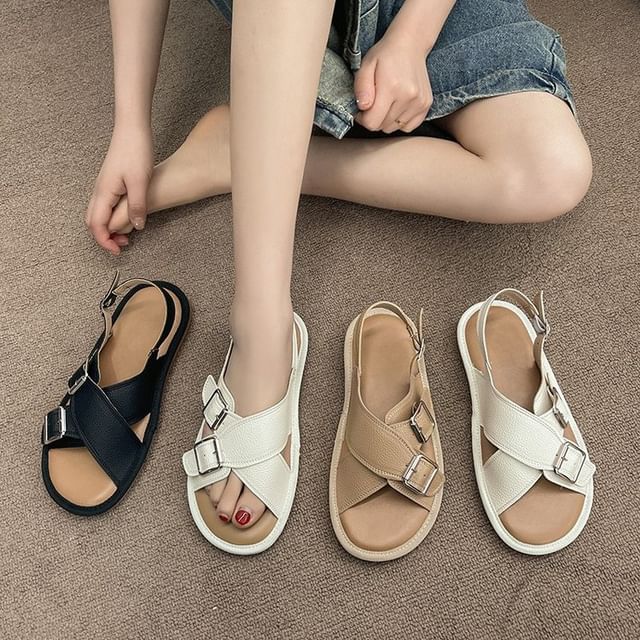 Cross Strap Buckled Sandals