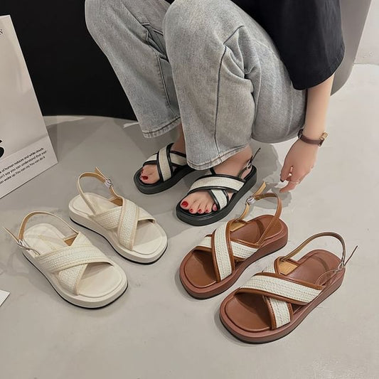 Cross Strap Platform Sandals