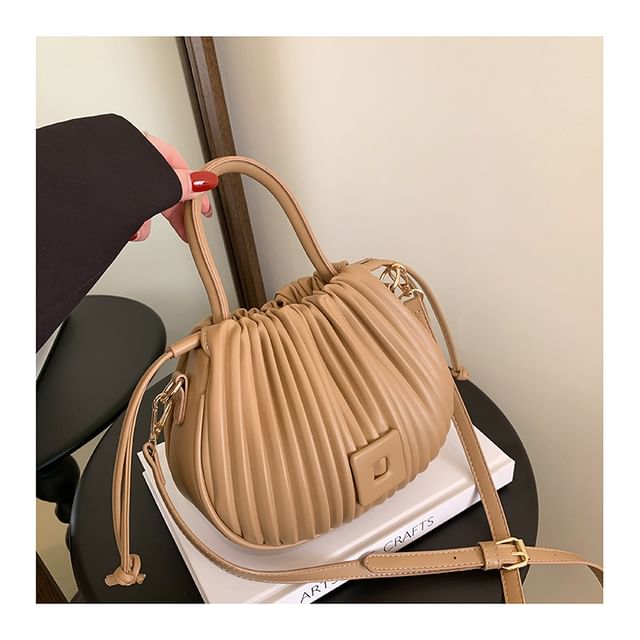 Ribbed Faux Leather Bucket Bag