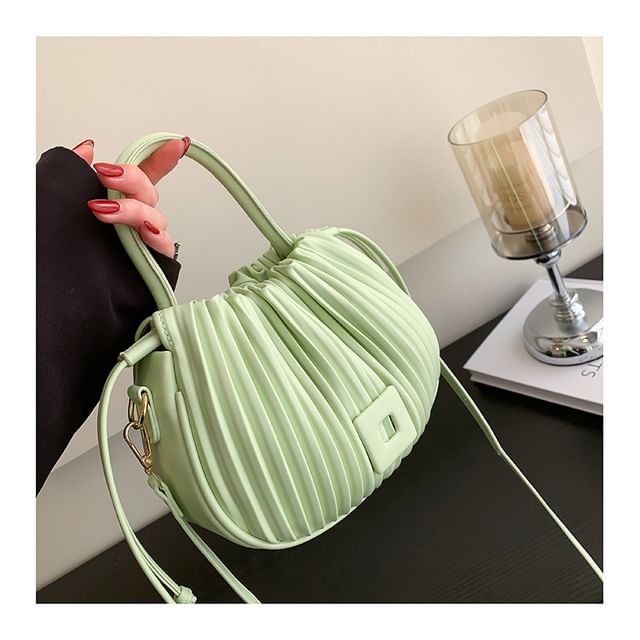 Ribbed Faux Leather Bucket Bag