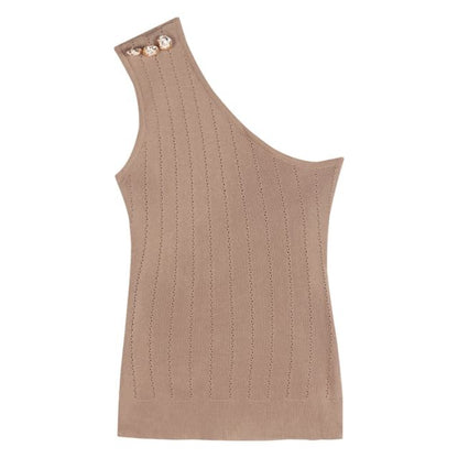 One-Shoulder Plain Knit Tank Top