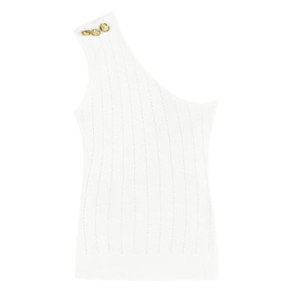 One-Shoulder Plain Knit Tank Top