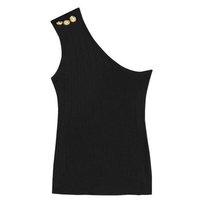 One-Shoulder Plain Knit Tank Top
