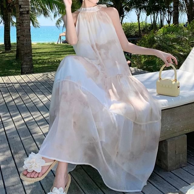 Sleeveless Floral Maxi A-Line Dress