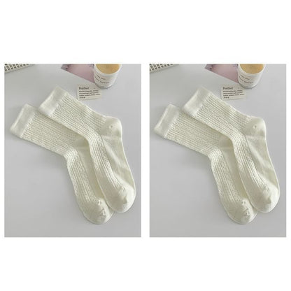 Plain Pointelle Knit Socks / Set