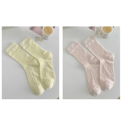 Plain Pointelle Knit Socks / Set