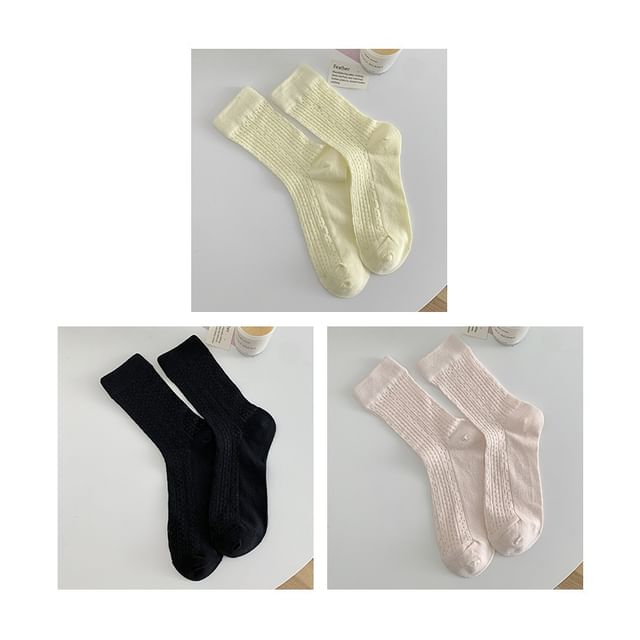 Plain Pointelle Knit Socks / Set