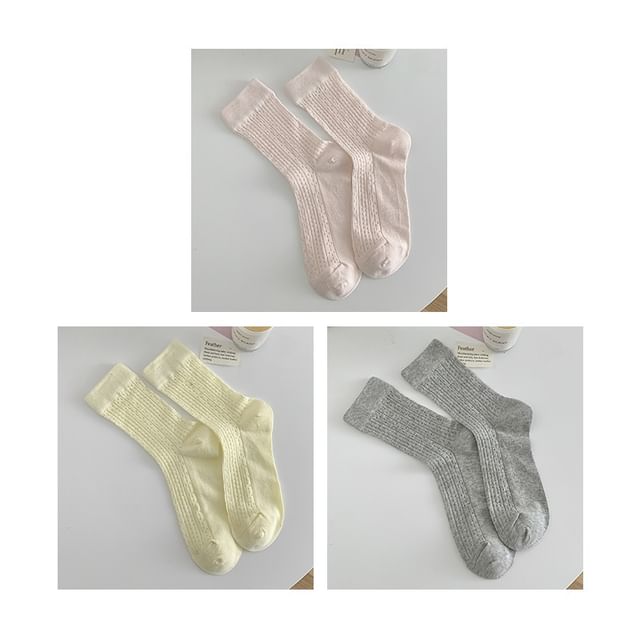 Plain Pointelle Knit Socks / Set