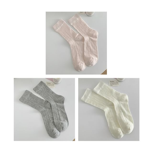 Plain Pointelle Knit Socks / Set