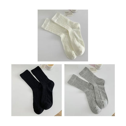 Plain Pointelle Knit Socks / Set