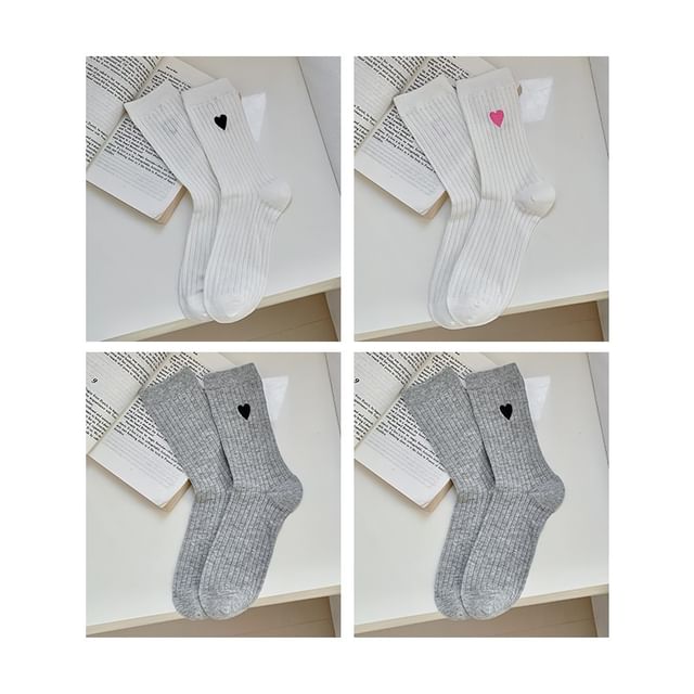 Heart Print Ribbed Socks / Set