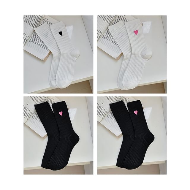 Heart Print Ribbed Socks / Set