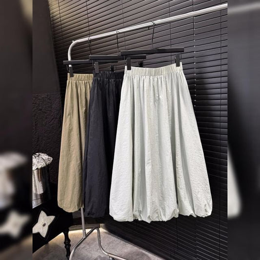 Midi Skirt Waist A-Line Plain High