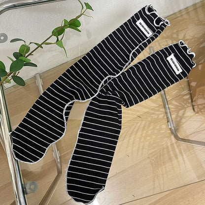 Striped Applique Lettuce Edge Socks