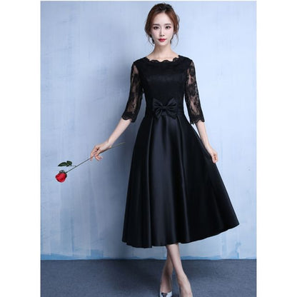 Elbow-Sleeve Lace Panel Bow A-Line Cocktail Dress (Various Designs)