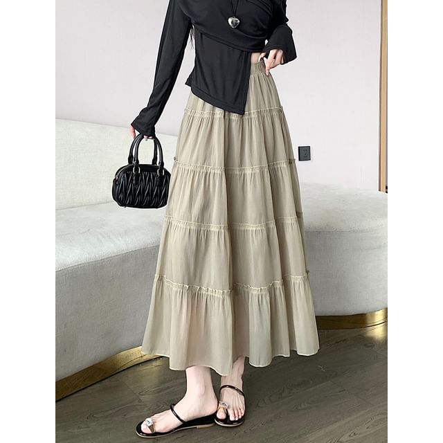 High Rise Plain Maxi A-Line Skirt