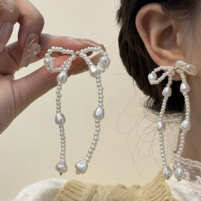 Bow Faux Pearl Dangle Earring