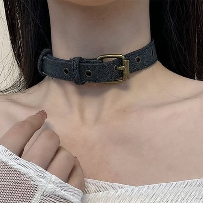 Buckled Denim Choker