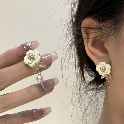 Drop Faux Earring Alloy Pearl Floral
