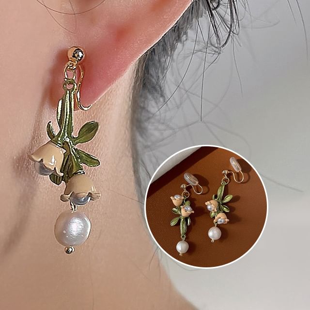 Floral Earring Pearl Freshwater Alloy Dangle