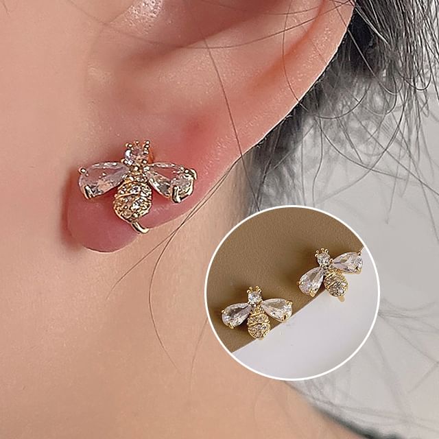 Earring Stud Alloy Bee Rhinestone