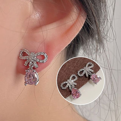 Bow Rhinestone Alloy Drop Earring