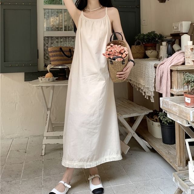 Thin Strap Scoop Neck Midi A-Line Dress / Cardigan