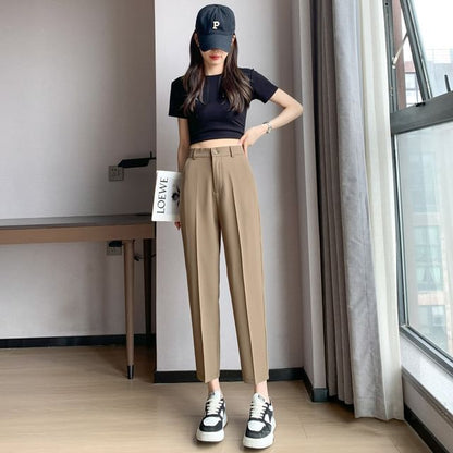 High-Rise Plain Straight Leg Suit Pants (Various Designs)