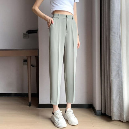 High-Rise Plain Straight Leg Suit Pants (Various Designs)