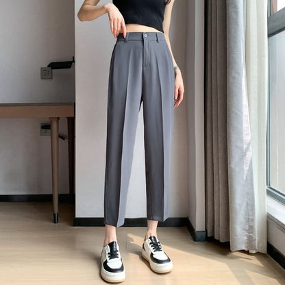 High-Rise Plain Straight Leg Suit Pants (Various Designs)