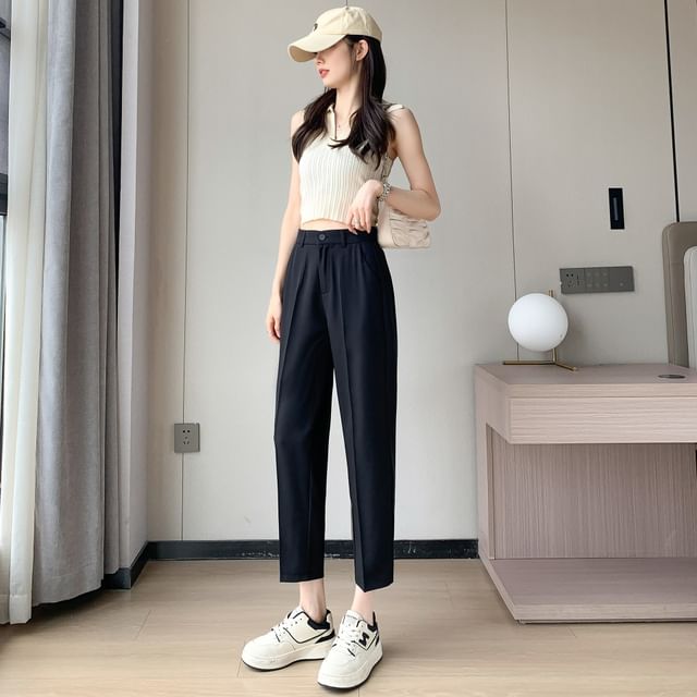 High-Rise Plain Straight Leg Suit Pants (Various Designs)