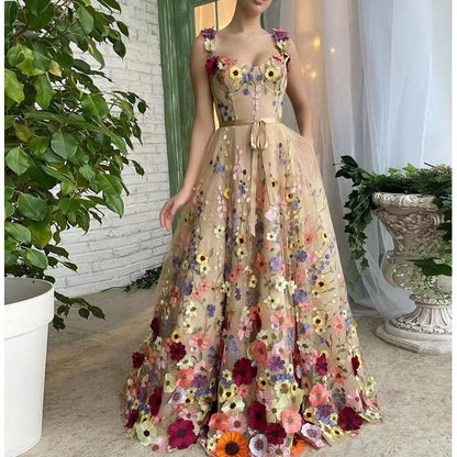 Floral A-Line Gown Wide Evening Strap