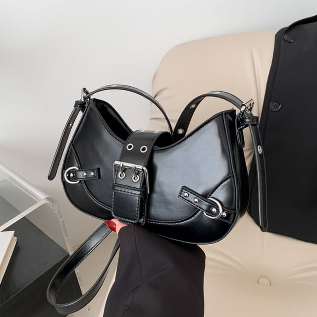 Buckled Faux Leather Crossbody Bag