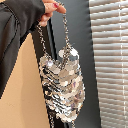 Sequin Chain Strap Crossbody Bag
