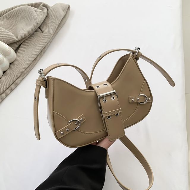 Buckled Faux Leather Crossbody Bag