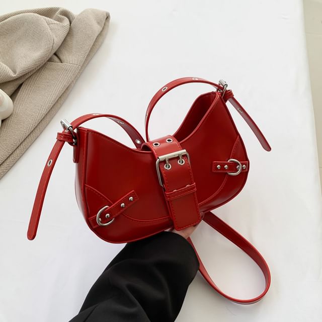 Buckled Faux Leather Crossbody Bag