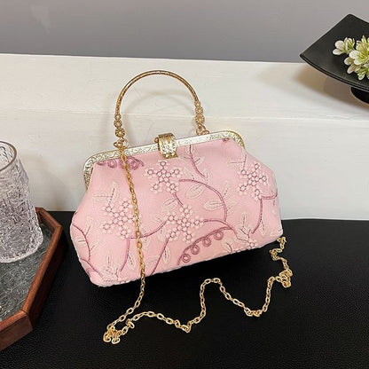 Flower Embroidered Chain Strap Crossbody Bag