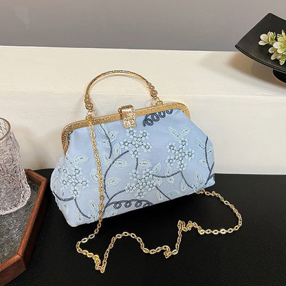 Flower Embroidered Chain Strap Crossbody Bag